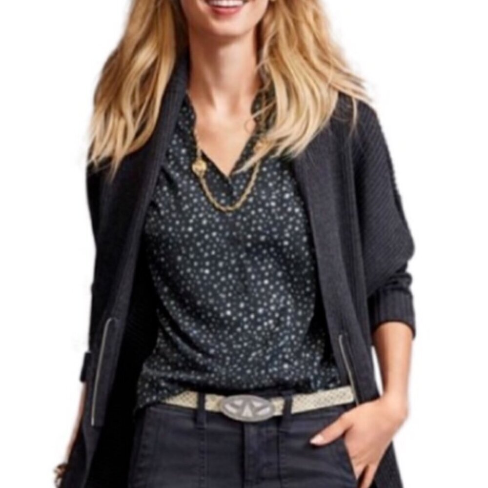 cabi Style 3429 Astral‎ Star Sleeveless Button-Up Blouse L Navy Blue #323F